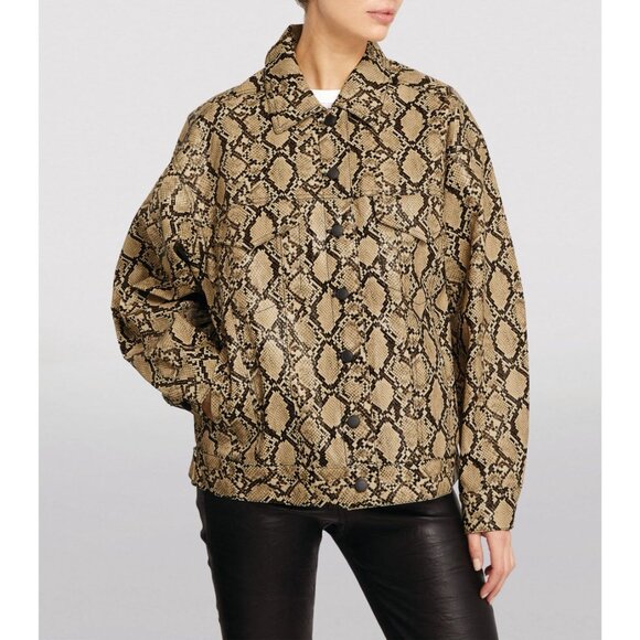 GOOD AMERICAN Neutral Snakeprint Trucker Oversized Jacket Size 2 US M NEW - Picture 2 of 3